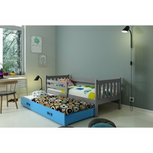 BMS Detská posteľ s prístelkou CARINO 2 FARBA: Sivá / modrá, PREVEDENIE: posteľ s prístelkou