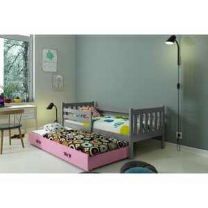 BMS Detská posteľ s prístelkou CARINO 2 FARBA: Sivá / ružová, PREVEDENIE: posteľ s prístelkou