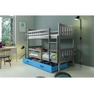 BMS Detská poschodová posteľ s prístelkou CARINO 3 | 80 x 190 cm FARBA: Sivá / modrá, PREVEDENIE: posteľ s úložným priestorom