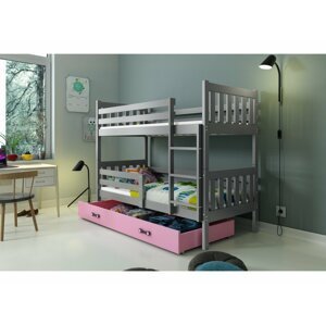 BMS Detská poschodová posteľ s prístelkou CARINO 3 | 80 x 190 cm FARBA: Sivá / ružová, PREVEDENIE: posteľ s úložným priestorom