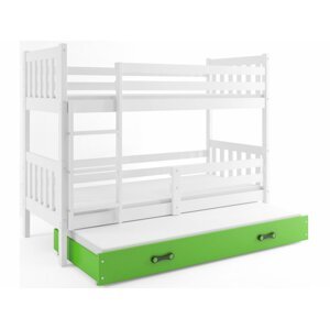 BMS Detská poschodová posteľ s prístelkou CARINO 3 | 80 x 190 cm FARBA: Biela / zelená, PREVEDENIE: posteľ s prístelkou