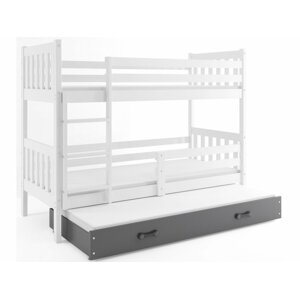 BMS Detská poschodová posteľ s prístelkou CARINO 3 | 80 x 190 cm FARBA: Biela / sivá, PREVEDENIE: posteľ s prístelkou