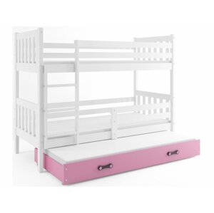 BMS Detská poschodová posteľ s prístelkou CARINO 3 | 80 x 190 cm FARBA: Biela / ružová, PREVEDENIE: posteľ s prístelkou