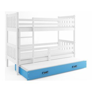 BMS Detská poschodová posteľ s prístelkou CARINO 3 | 80 x 190 cm FARBA: Biela / modrá, PREVEDENIE: posteľ s prístelkou