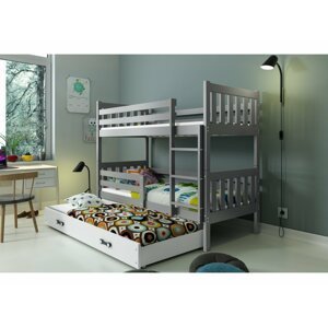 BMS Detská poschodová posteľ s prístelkou CARINO 3 | 80 x 190 cm FARBA: Sivá / biela, PREVEDENIE: posteľ s prístelkou