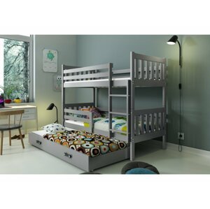 BMS Detská poschodová posteľ s prístelkou CARINO 3 | 80 x 190 cm FARBA: Sivá / sivá, PREVEDENIE: posteľ s prístelkou