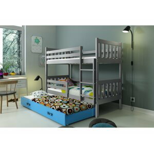 BMS Detská poschodová posteľ s prístelkou CARINO 3 | 80 x 190 cm FARBA: Sivá / modrá, PREVEDENIE: posteľ s prístelkou