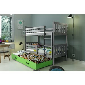 BMS Detská poschodová posteľ s prístelkou CARINO 3 | 80 x 190 cm FARBA: Sivá / zelená, PREVEDENIE: posteľ s prístelkou