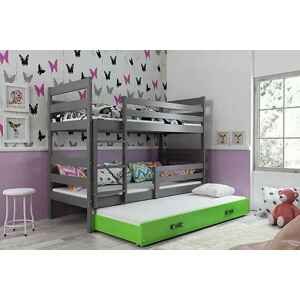 BMS Detská poschodová posteľ s prístelkou ERYK 3 FARBA: Grafit, ROZMER: 90 x 200 cm, DOPLNKOVÁ FARBA: Zelená
