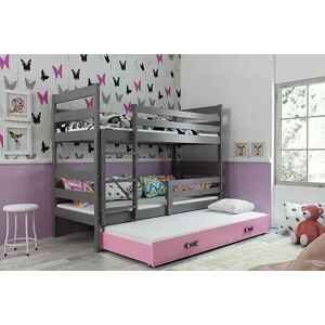 BMS Detská poschodová posteľ s prístelkou ERYK 3 FARBA: Grafit, ROZMER: 90 x 200 cm, DOPLNKOVÁ FARBA: Ružová