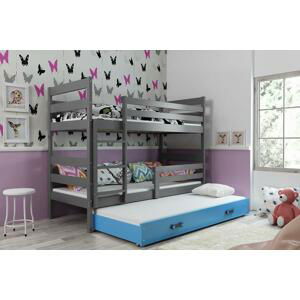 BMS Detská poschodová posteľ s prístelkou ERYK 3 FARBA: Grafit, ROZMER: 80 x 160 cm, DOPLNKOVÁ FARBA: Modrá