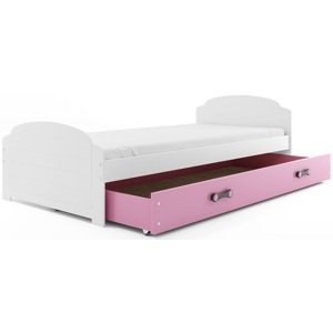 BMS Detská posteľ s prístelkou LILI FARBA: Biela / ružová, PREVEDENIE: posteľ s úložným priestorom