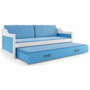 BMS Detská posteľ  s prístelkou DAWID FARBA: Biela, ROZMER: 80 x 190 cm, DOPLNKOVÁ FARBA: Modrá