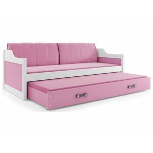 BMS Detská posteľ  s prístelkou DAWID FARBA: Biela, ROZMER: 80 x 190 cm, DOPLNKOVÁ FARBA: Ružová