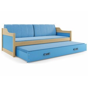 BMS Detská posteľ  s prístelkou DAWID FARBA: Borovica, ROZMER: 80 x 190 cm, DOPLNKOVÁ FARBA: Modrá