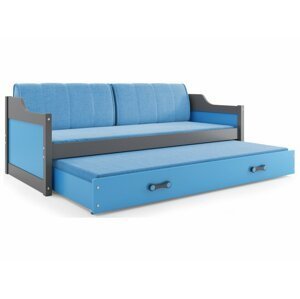 BMS Detská posteľ  s prístelkou DAWID FARBA: Grafit, ROZMER: 80 x 190 cm, DOPLNKOVÁ FARBA: Modrá
