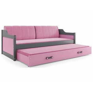BMS Detská posteľ  s prístelkou DAWID FARBA: Grafit, ROZMER: 80 x 190 cm, DOPLNKOVÁ FARBA: Ružová