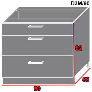 ArtExt Spodná kuchynská skrinka Platinum D3M/90 FAREBNÉ PREVEDENIE DVIEROK PLATINUM: White, FAREBNÉ PREVEDENIE KORPUSU: Lava