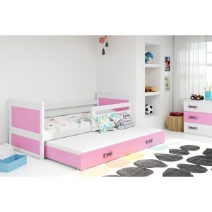 BMS Detská posteľ s prístelkou RICO 2 | 80 x 190 cm FARBA KONŠTRUKCIE: Biela, DOPLNKOVÁ FARBA: Ružová