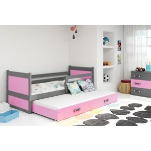 BMS Detská posteľ s prístelkou RICO 2 | 80 x 190 cm FARBA KONŠTRUKCIE: Grafit, DOPLNKOVÁ FARBA: Ružová