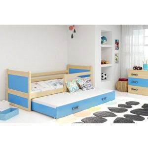 BMS Detská posteľ s prístelkou RICO 2 | 90 x 200 cm FARBA KONŠTRUKCIE: Borovica, DOPLNKOVÁ FARBA: Modrá