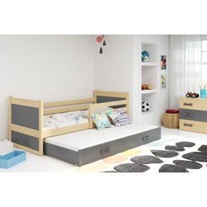 BMS Detská posteľ s prístelkou RICO 2 | 90 x 200 cm FARBA KONŠTRUKCIE: Borovica, DOPLNKOVÁ FARBA: Sivá