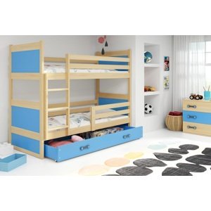 BMS Detská poschodová posteľ RICO | 80 x 160 cm FARBA KONŠTRUKCIE: Borovica, DOPLNKOVÁ FARBA: Modrá