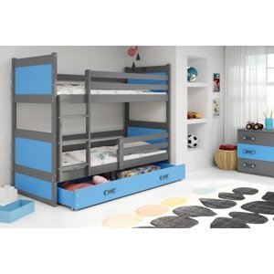 BMS Detská poschodová posteľ RICO | 80 x 160 cm FARBA KONŠTRUKCIE: Grafit, DOPLNKOVÁ FARBA: Modrá