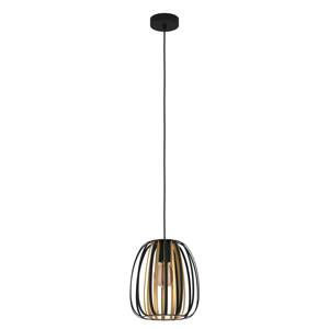 Závesná lampa Encinitos, čierna/mosadz, Ø 25,5 cm