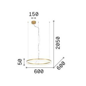 Ideal Lux LED závesná lampa Crown Ø 60 cm, kov mosadznej farby
