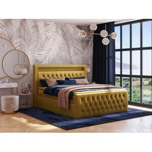 Čalouněná postel CESAR včetně úložného prostoru 140x200 Žlutá