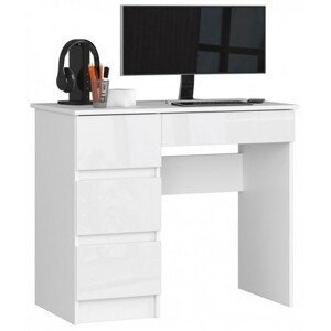 Počítačový stôl A7 ľavá biela lesk