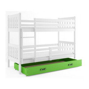 Detská poschodová posteľ CARINO s úložným priestorom 80x190 cm - biela Zelená