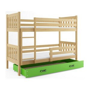 Detská poschodová posteľ CARINO s úložným priestorom 80x160 cm - borovica Zelená