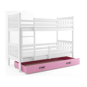 Detská poschodová posteľ CARINO s úložným priestorom 80x160 cm - biela Ružová