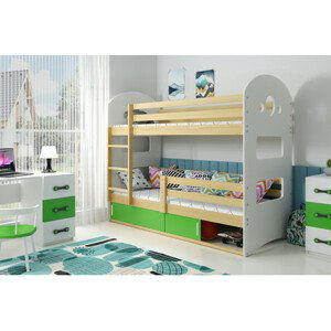 Detská poschodová posteľ DOMINIK s úložným priestorom 80x160 cm - borovica Zelená