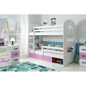 Detská poschodová posteľ DOMINIK s úložným priestorom 80x160 cm - biela Ružová