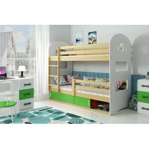 Detská poschodová posteľ DOMINIK s úložným priestorom 80x190 cm - borovica Zelená