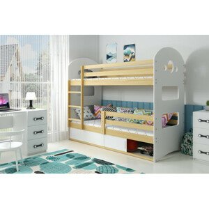 Detská poschodová posteľ DOMINIK s úložným priestorom 80x190 cm - borovica Biela