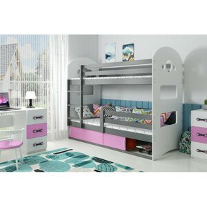 Detská poschodová posteľ DOMINIK s úložným priestorom 80x190 cm - grafit Ružová