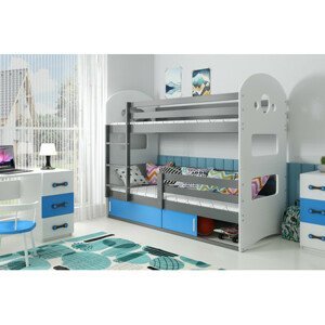 Detská poschodová posteľ DOMINIK s úložným priestorom 80x190 cm - grafit Modrá