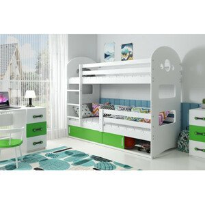 Detská poschodová posteľ DOMINIK s úložným priestorom 80x190 cm - biela Zelená