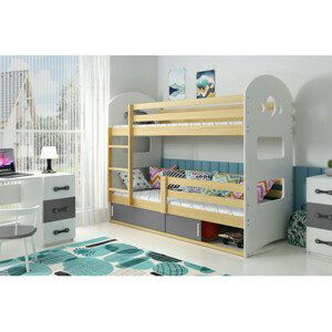 Detská poschodová posteľ DOMINIK s úložným priestorom 80x160 cm - borovica Šedá