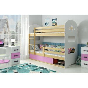 Detská poschodová posteľ DOMINIK s úložným priestorom 80x160 cm - borovica Ružová