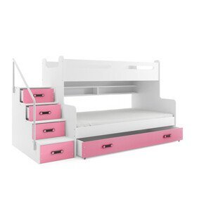 Detská poschodová posteľ MAX III s úložným priestorom 80x200 cm - biela Ružová
