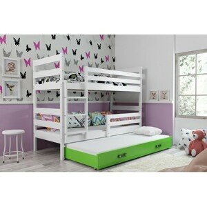 Detská poschodová posteľ s výsuvnou posteľou ERYK 160x80 cm Zelená Biela