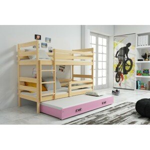 Detská poschodová posteľ s výsuvnou posteľou ERYK 160x80 cm Ružová Borovica