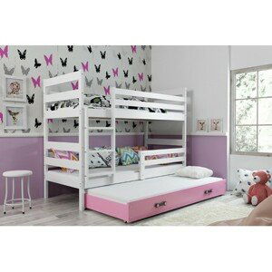 Detská poschodová posteľ s výsuvnou posteľou ERYK 200x90 cm Ružová Biela