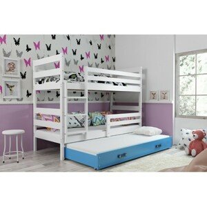 Detská poschodová posteľ s výsuvnou posteľou ERYK 200x90 cm Modrá Biela