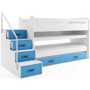Detská poschodová posteľ s výsuvnou posteľou MAX I 80x200 cm - biela Modrá